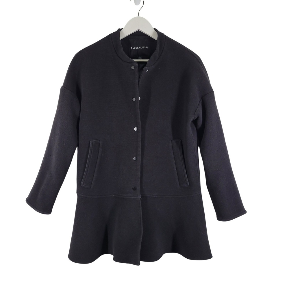Clockhouse‎ Black Long Sleeve Button Front Peplum Coat Jacket Women's Size M